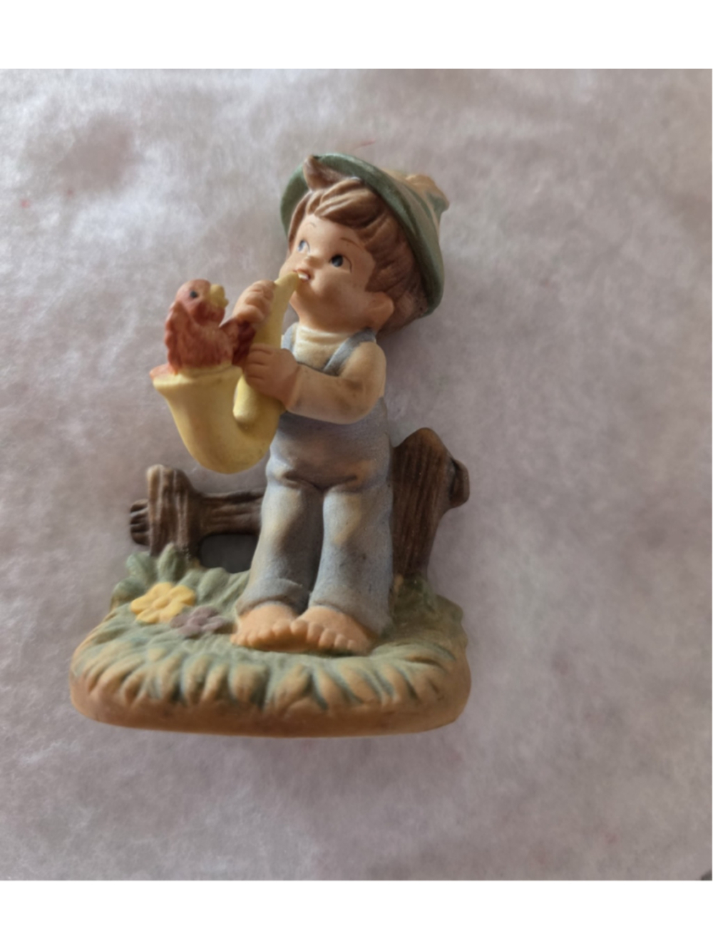 Napco Tiny Tots Porcelain Figurine Boy Playing Saxophone with Red Bird # 176